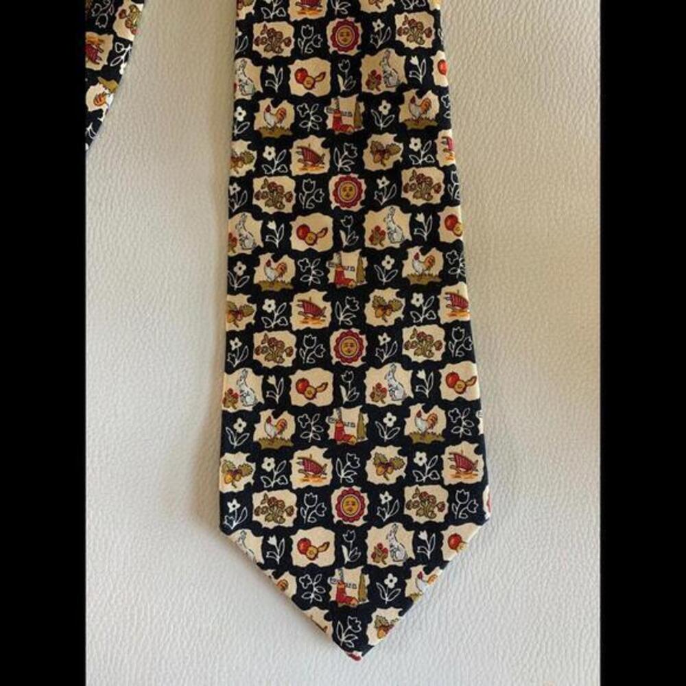 Salvatore Ferragamo MULTI COLOR RABBITS AND FLOWERS PRINT SILK TIE MADE IN ITALY